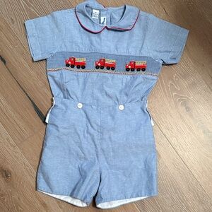 Charming Chambray Kids Romper with Train Embroidery